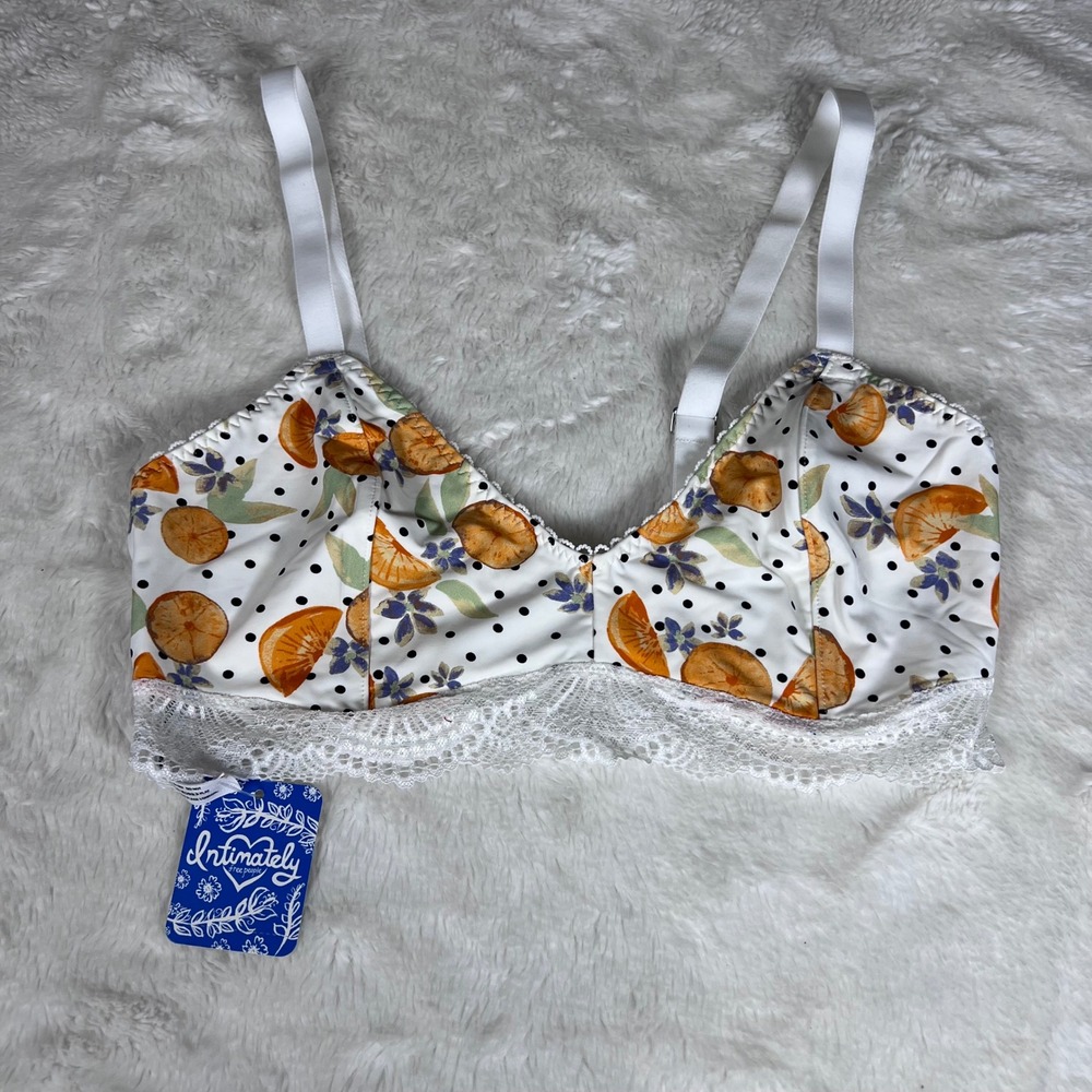 Free People Intimately Ivory Orange Fruit Polka Dot Lace Bralette OB923939 Small